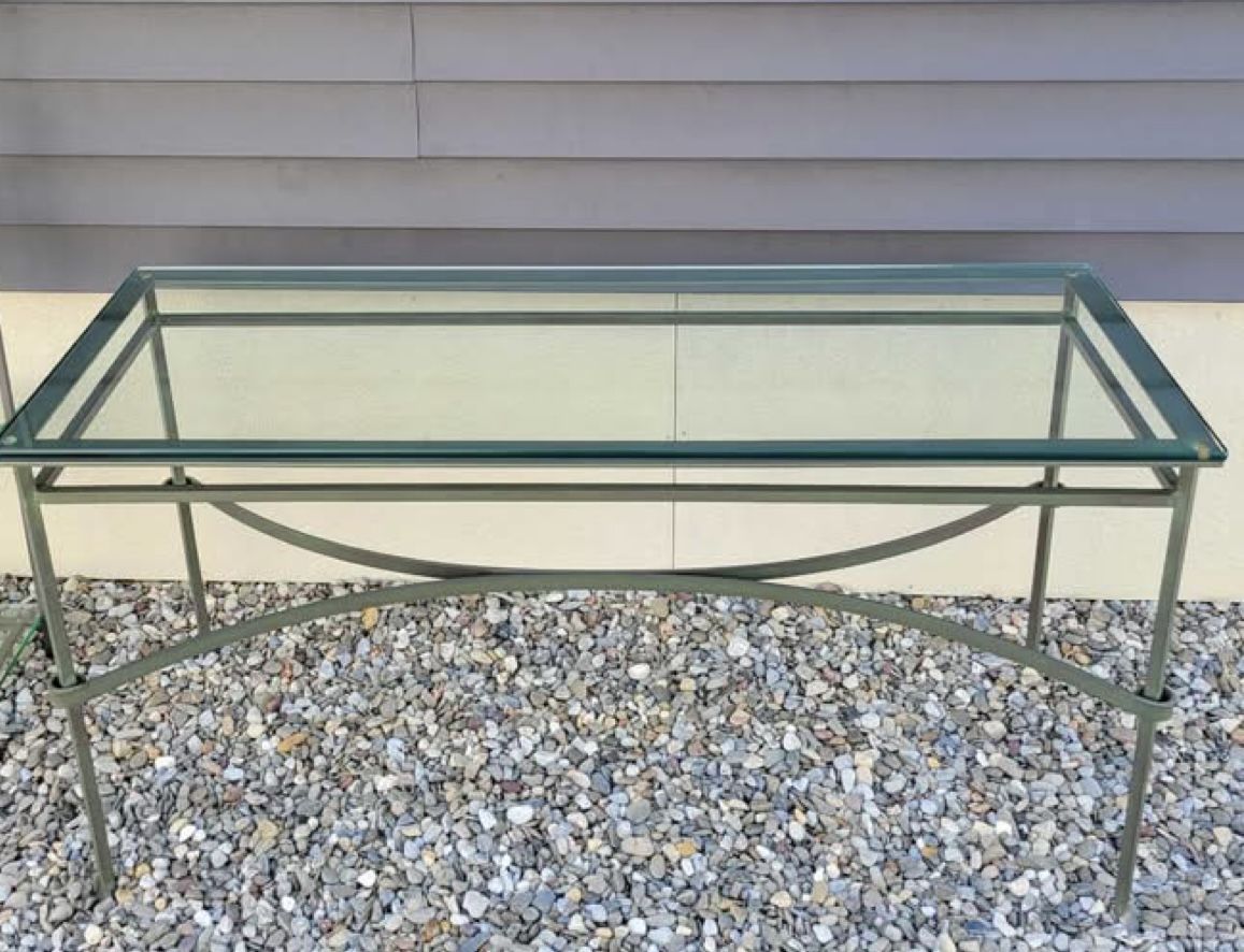 Glass coffee console table with heavy wrought iron base (thick glass)