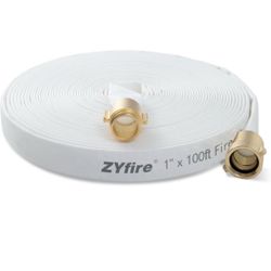 ZYfire Fire Hose - 1" ID x 100 FT Single Jacket TPU Firefighter Hose with M × F NST/NH Brass Couplings 750 PSI Burst Pressure Lightweight for Use in F