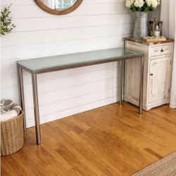 54”W Beautiful Room & Board Parsons Console Table (Stainless Steel & Frosted Glass)