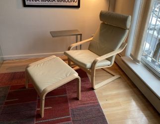 IKEA POANG Armchair and Ottoman Leather and Wood