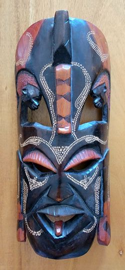 Hand Carved African Wooden Mask Kenya Tribal Wall Art Decor