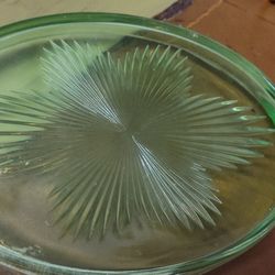 Vintage Vaseline Uranium Glass 2 Handled Platter