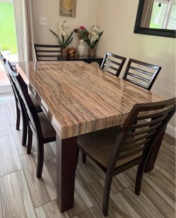 Marble Top Dining Table with 6 Chairs