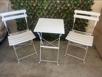 White Metal Folding Bistro Table and Chair Set
