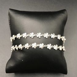 925 Sterling Silver Plumeria Set Of Bracelet And Anklet Size 7” And 10”