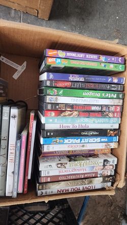 3 boxes of dvds and 1 of vhs