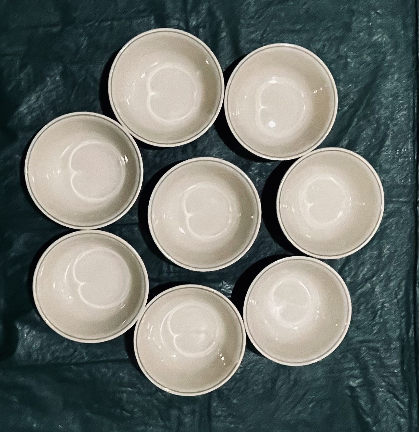 8 Small Beige Corelle Small Bowl ( Light Blue Lining Around )$12