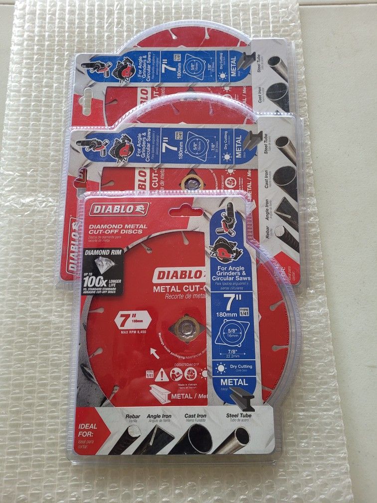 3 Diablo 7" Diamond Metal Cut-off Disc's $70 Firm
