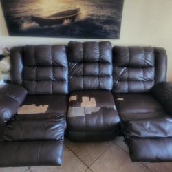 2 Recliner Leather Couch Set