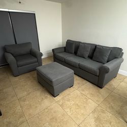 Gray Fabric Sofa Set with Armchair and Ottoman