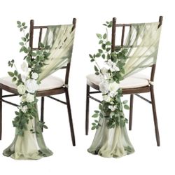 Ling’s Moment set of 8 chair ties with florals - white and sage