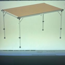 NEW Folding Camping Table. Adjustable Height Aluminum Table, Portable Camping Table for Picnic, Beach, BBQ, Light Brown