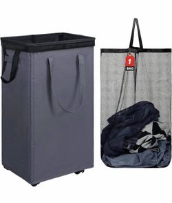 DOKEHOM 90L X-Large Laundry Basket with Removable Wash Bag on Wheels, Collapsible Rolling Laundry