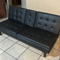 Black Faux Leather Futon ( USB & C charger port )