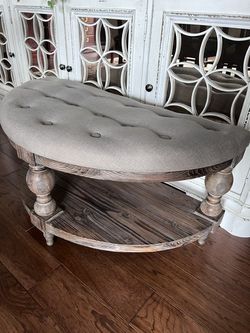 Tufted Demilune Entryway Bench – Rustic Farmhouse Accent Bench