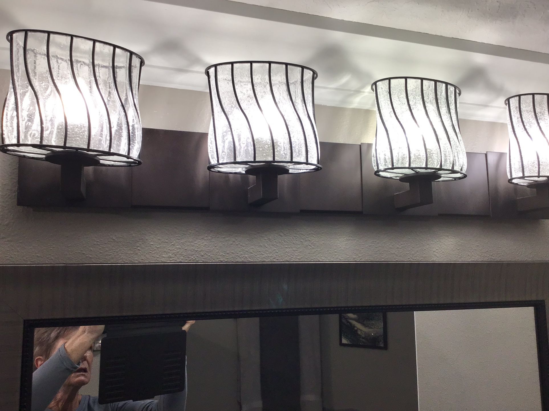 2 Justice Brand Bronze And Seeded Glass Vanity Lights