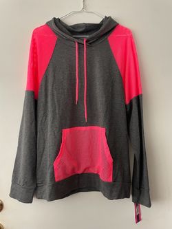 Gray and Neon Pink Mesh Pullover Hoodie