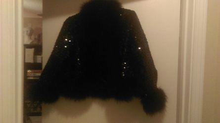 Vintage black sequined maribou trimmed waist coat size to women's 8