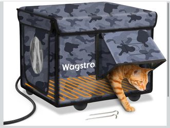 New Open Box Black Camo Heated Cat House for Outside, Waterproof Awning & Escape