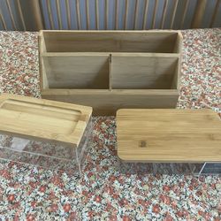 Set of 3 Boho Bamboo Lid Storage Containers/Boxes