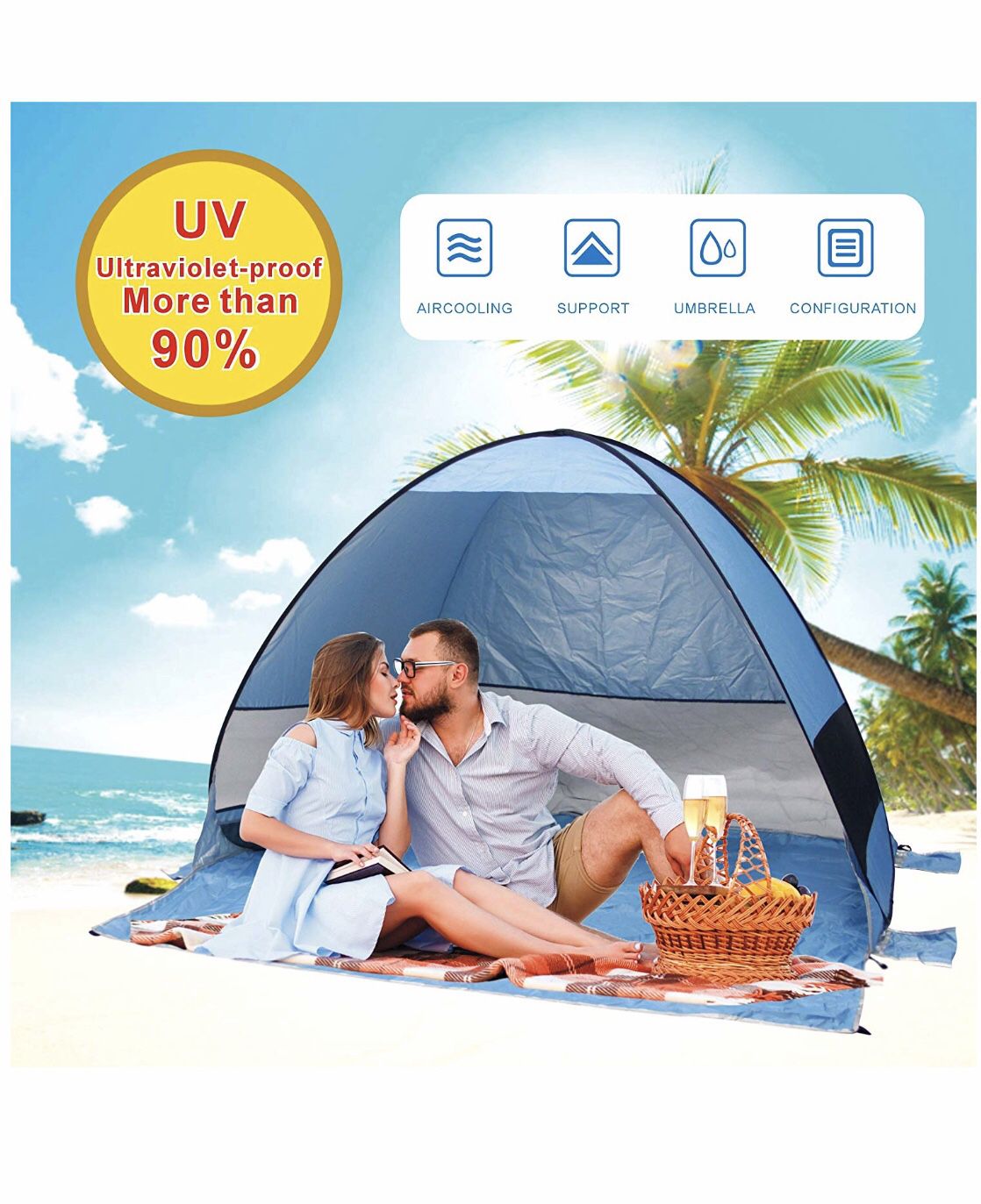 Pop-up beach tent for camping , fishing