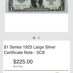 1923 Large Note BLUE Seal Silver Certificate Dollar Bill
