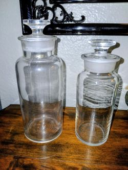 2 Apothecary Chemist Glass Ground Neck And Stoppers