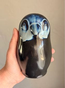 Vintage 1990s IKEA "Ruskigt" MC Cobalt Blue Drip Glaze Ceramic Penguin Figurine
