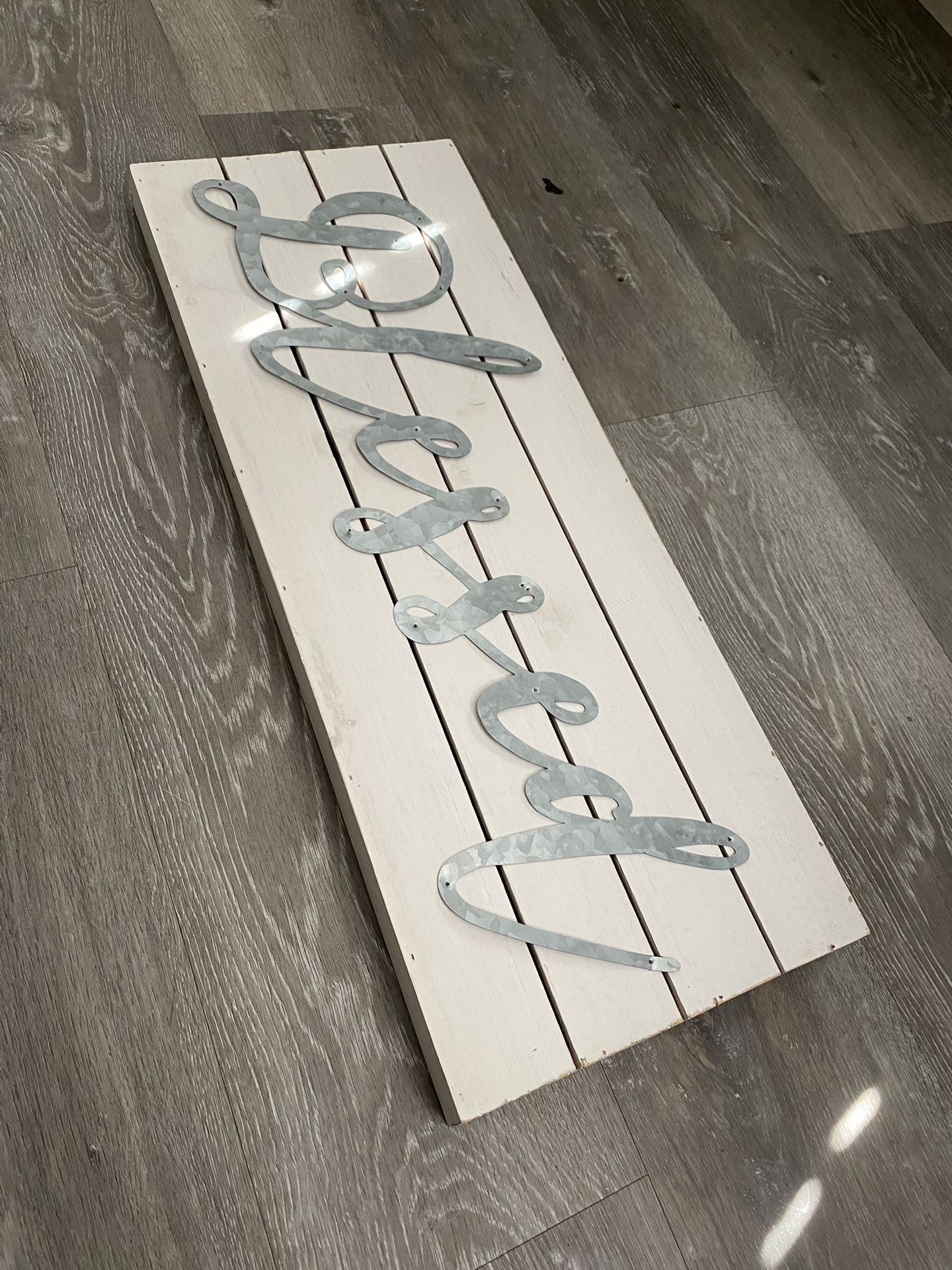 Blessed Sign - Wood Background, Metal Lettering