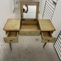 Vintage Vanity Desk with Bird and Floral Design