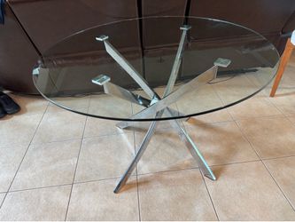 Round Contemporary Glass Top Dining Table on Angled Chrome Base