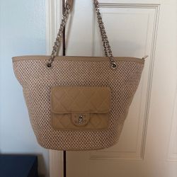 Woven Tote Bag with Chain Straps