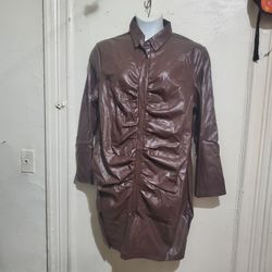 Women's Shiny Faux Leather Shirt Jacket Size 3x. 
