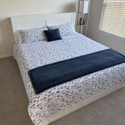 White IKEA Storage Bed with Mattress, Built-In Shelves & Drawers