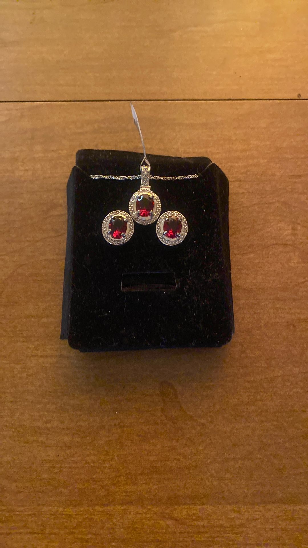 Ruby Necklace And Stud Ruby And Silver Earrings Set
