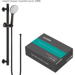 Shower Slide Bar Handheld Shower Head with Hose, 5-Function Hand Shower with Wall Mount, shower slide bar,adjustable height shower head (A-round, ORB)