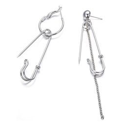 Safety Brooch Pin Earrings Clip Geometry Big Long Chain Earrings