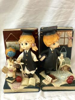 Rare Book Ends Children Book Ends Porcelain Children Figurines Giftcraft Graduation Gift