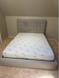 Room & Board Queen upholstered platform bed + headboard