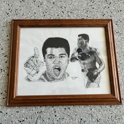 Vintage 1994 “MUHAMMAD ALI” Charcoal Pencil Drawing by Frank Nareau. 11x14.