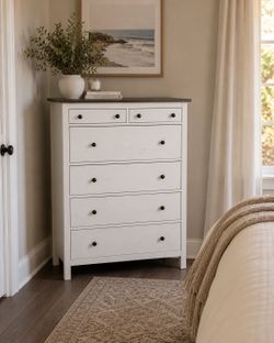 White 6-Drawer Dresser with Dark Wood Top