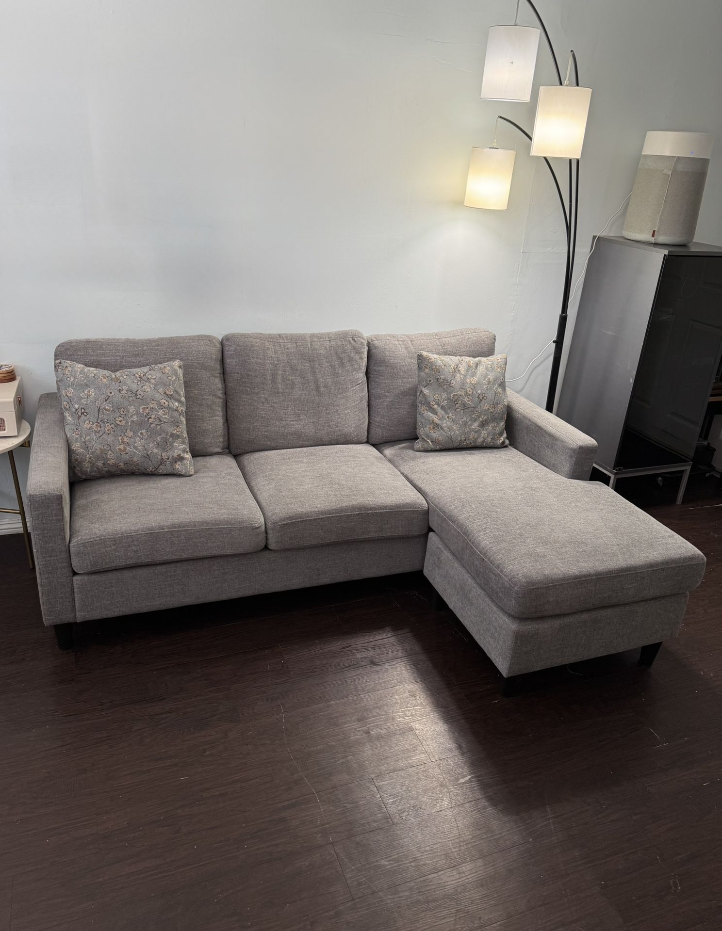 Stark Dark Grey 80" Fabric Sofa with Reversible Chaise | Track Arms | Couch Sofa Furniture Live Room
