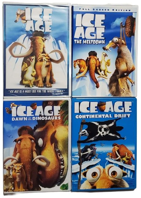 4 Ice Age Animated Movie Lot Kids Family Movies 2 Sealed Meltdown Continental Drift Dawn Dinosaurs 