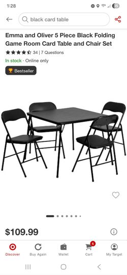 Black soft top card table w/ 4 chairs