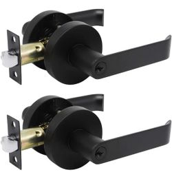  2 Pack Heavy Duty Entrance Lever Door Handle (for Office/Front Door), Left/Right Handing, Door Handle with Lock Keyed Alike/Combo Keys, Matte Black F