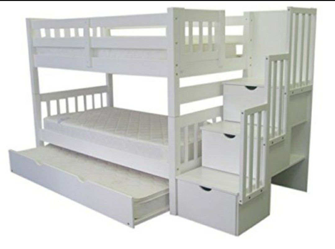 Bed Kingz Stairway Twin Over Twin With 3 Drawers In The Steps And Twin Trundle