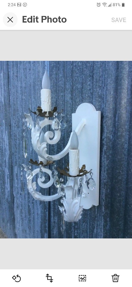 Vintage Sconces Pair White Candle Crystal Redone