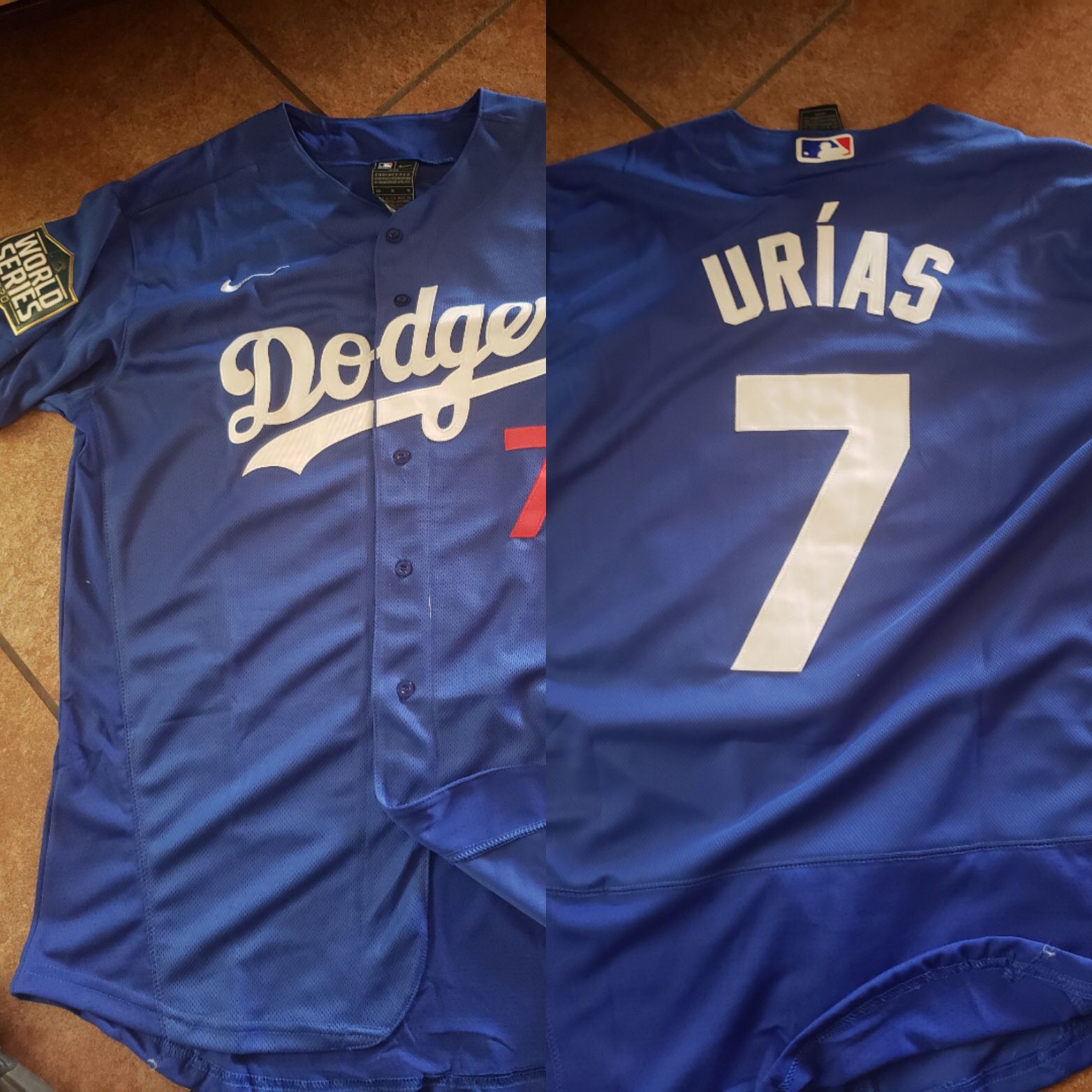 Dodgers urias blue jersey with 2020 World Series patch size medium to 3xl stitched firm price pick up only