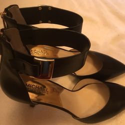 Michael Michael Kors Guiliana Mid Ankle Strap Women Black Heels