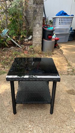 Black Wicker Patio Side Table with Glass Top